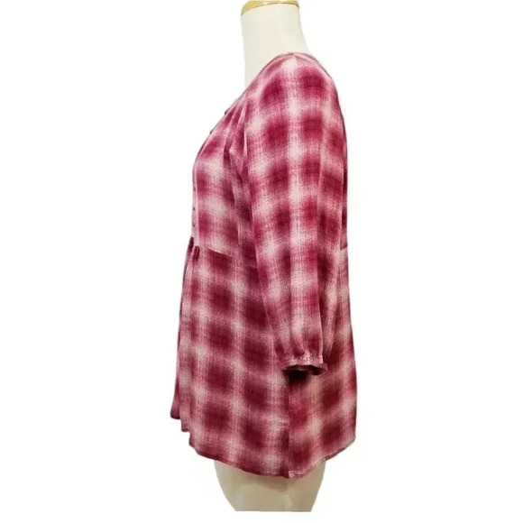 {Anthropologie} Maeve Calavon Peplum Top Burgundy Plaid - Picture 4 of 11